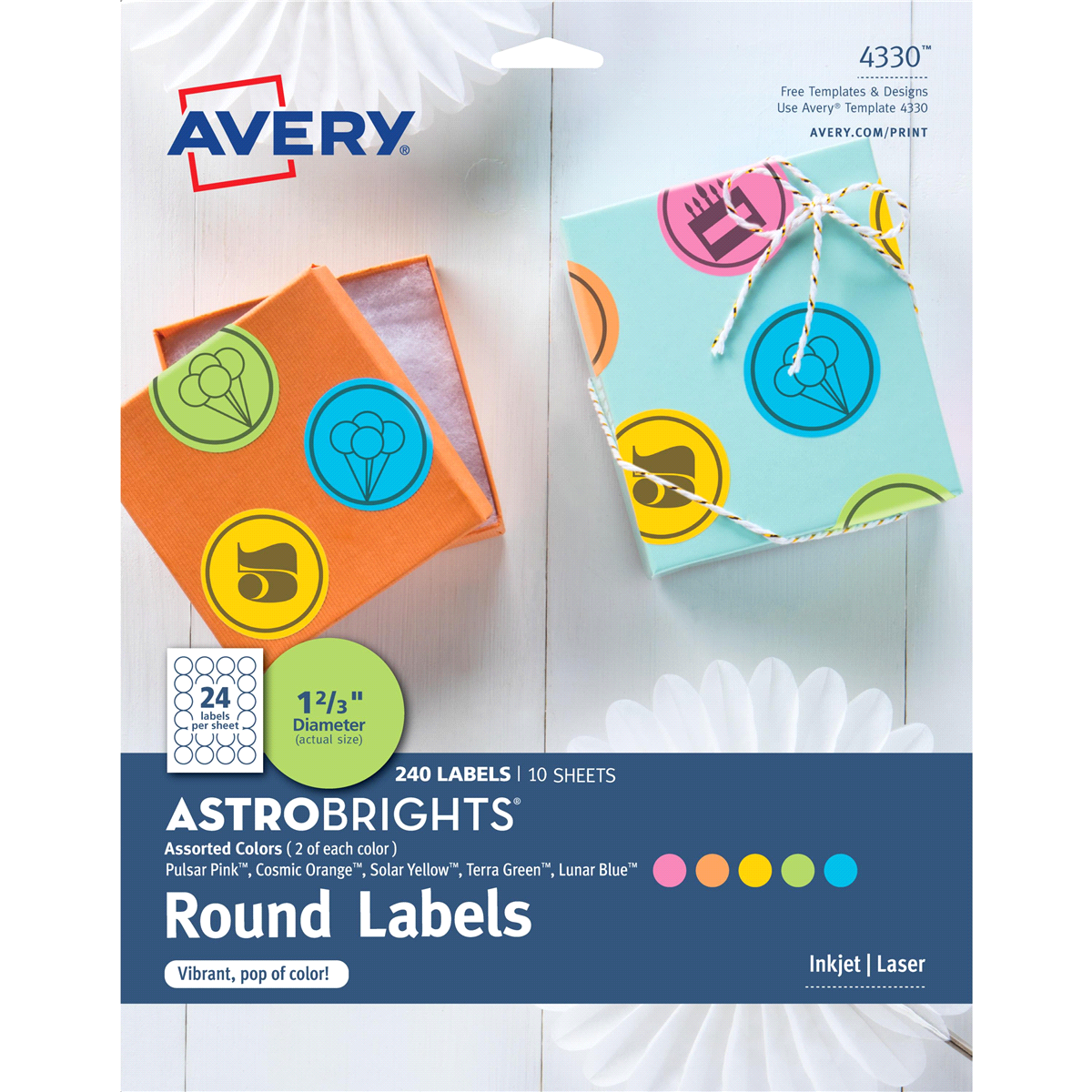 Avery Color Labels Assorted Bright 24 Labels Per Sheet 240 Ct Shipt