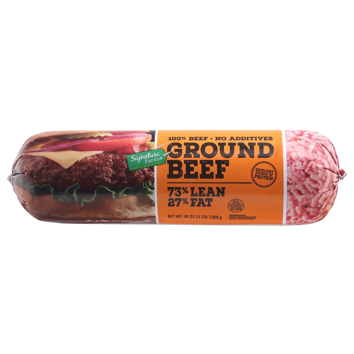 slide 11 of 12, Signature Select 73%/27% Ground Beef 48 oz, 48 oz