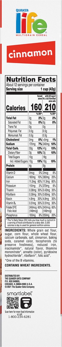 slide 6 of 6, Life Cinnamon Multigrain Breakfast Cereal , 18 oz
