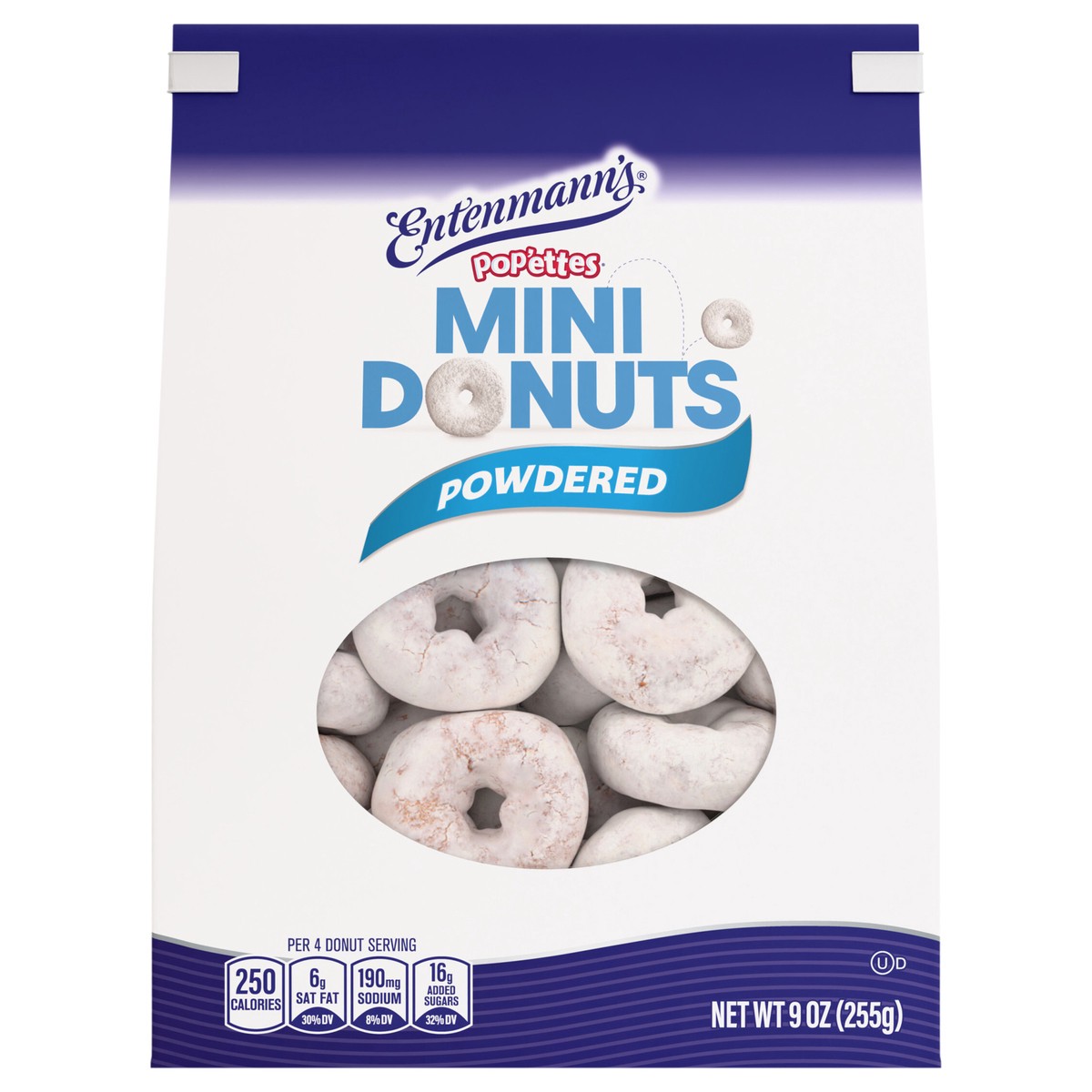 slide 1 of 15, Entenmann's Pop'ettes Sugar Powdered Mini Donuts, 9 oz, 9 oz