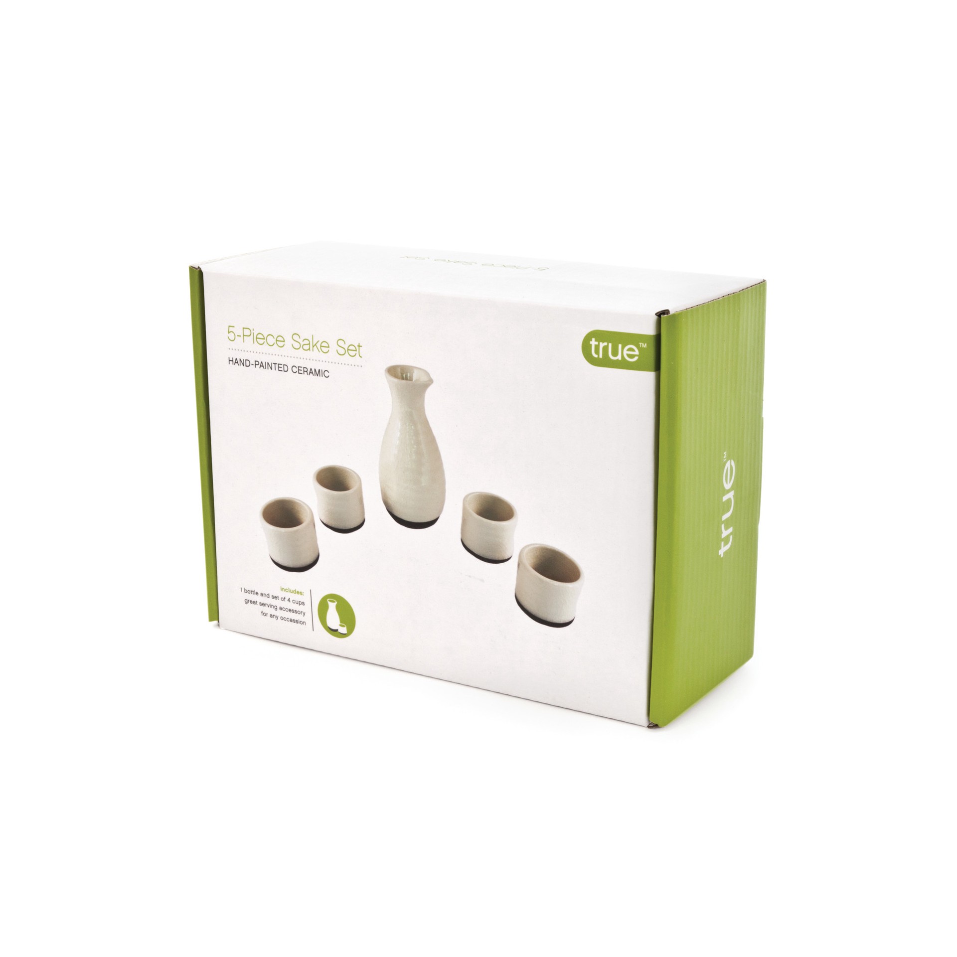 slide 2 of 3, True Fervor 5 Piece Ceramic Hot and Cold Sake Carafe and Cup Set, White, 1 ct