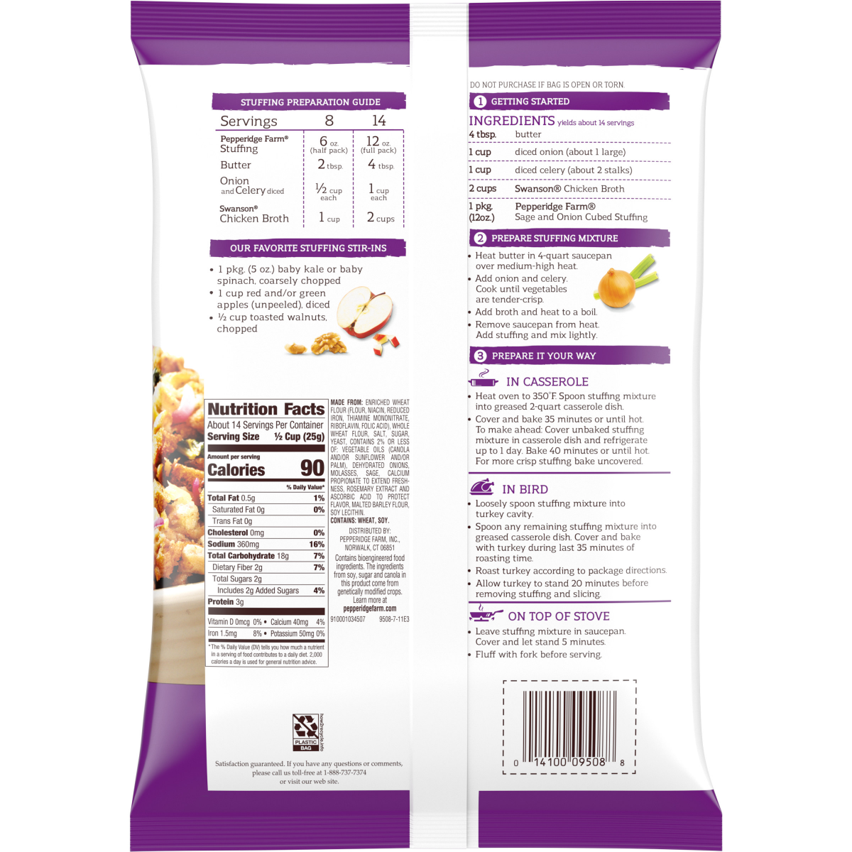 slide 7 of 21, Pepperidge Farm Sage & Onion Cubed Stuffing, 12 oz. Bag, 12 oz