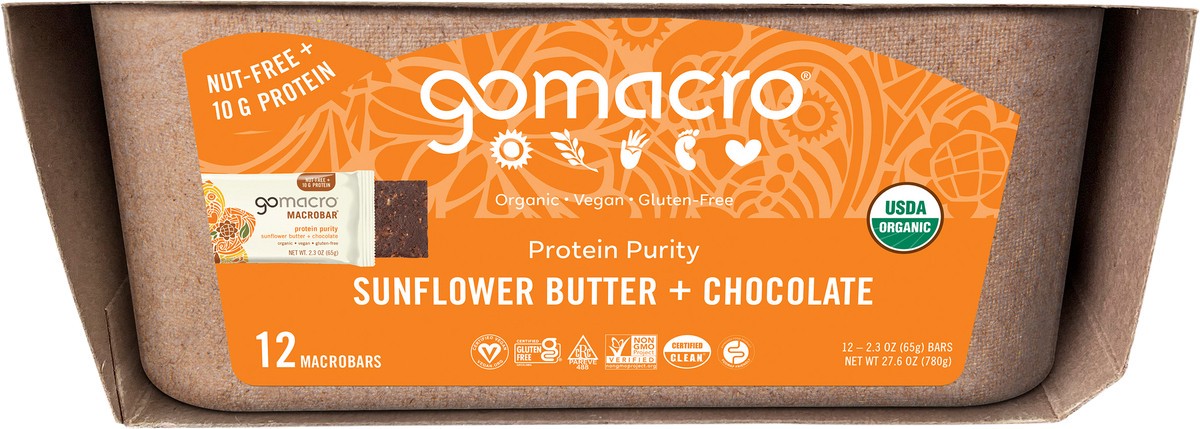 slide 6 of 6, GoMacro Sunflower Butter + Chocolate MacroBar 12ct Tray, 12 ct