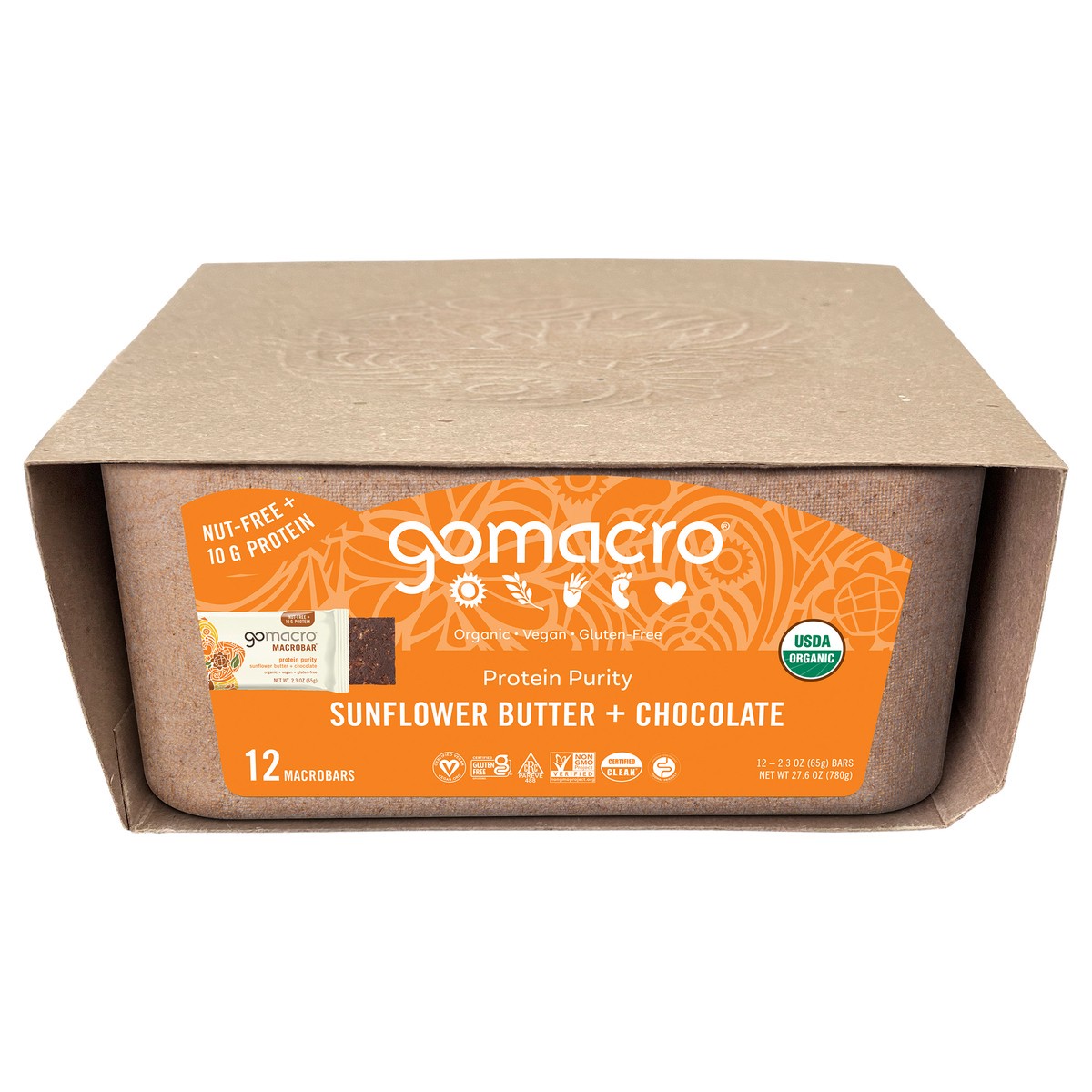 slide 2 of 6, GoMacro Sunflower Butter + Chocolate MacroBar 12ct Tray, 12 ct