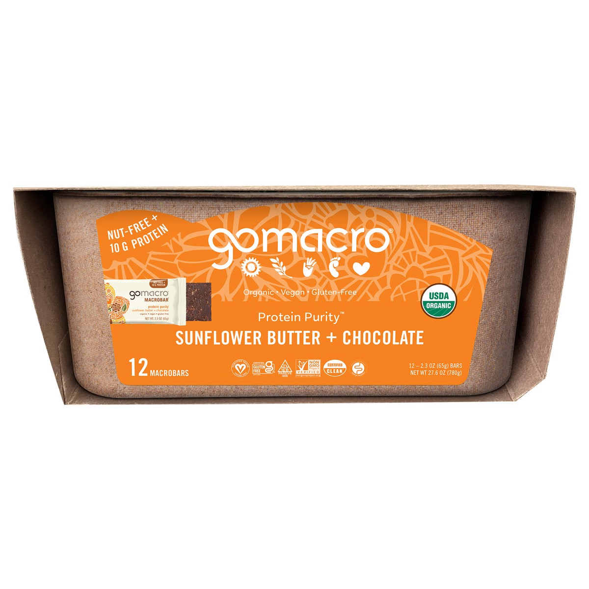 slide 1 of 6, GoMacro Sunflower Butter + Chocolate MacroBar 12ct Tray, 12 ct