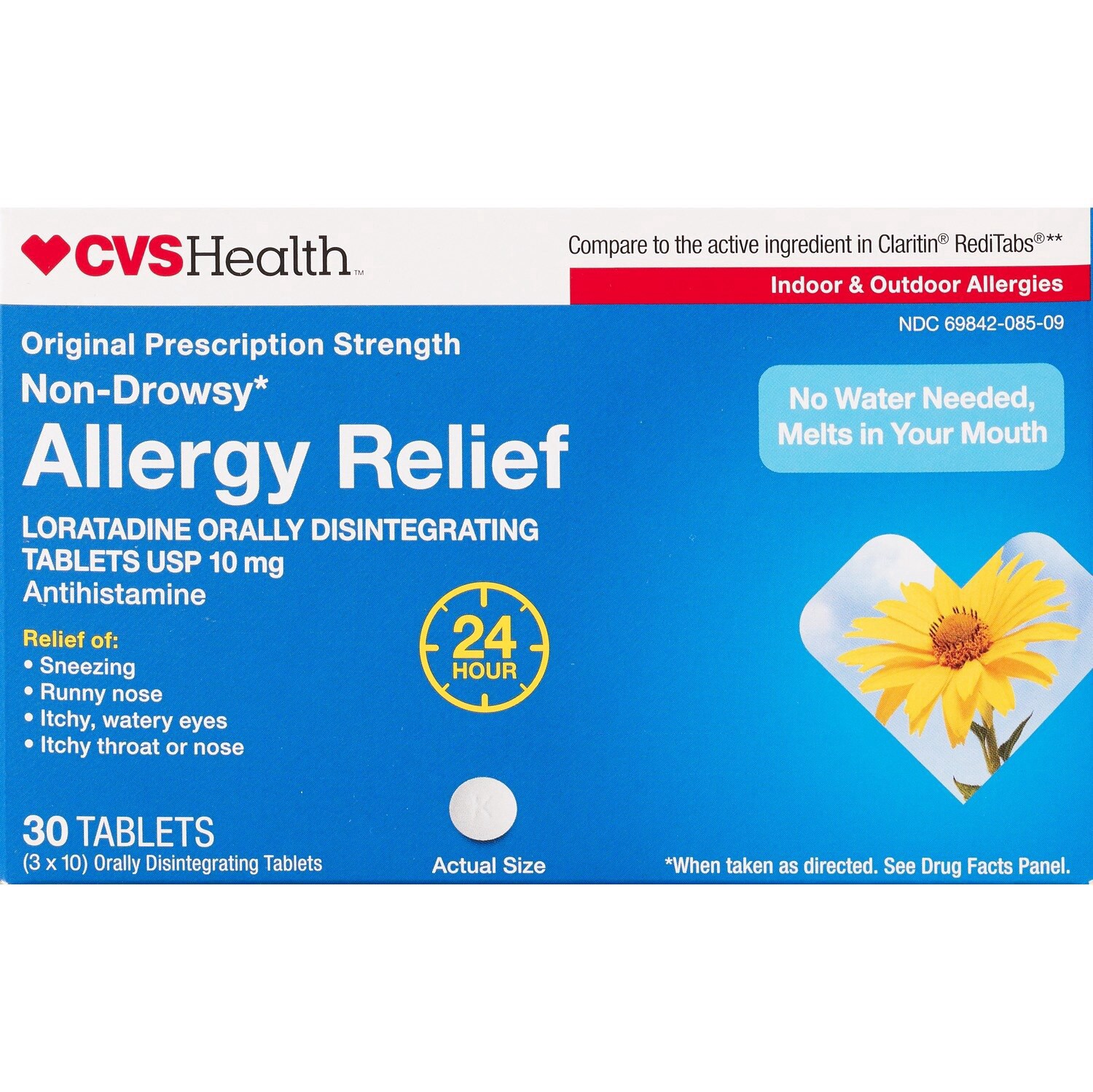 slide 1 of 5, Cvs 24hr Allergy Relief Loratadine Orally Disintegrating Tablets, 30 Ct, 30 ct