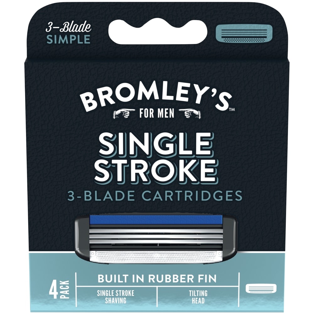 slide 1 of 1, Bromley's For Men Single Stroke 3-Blade Cartridges Refill, 4 ct