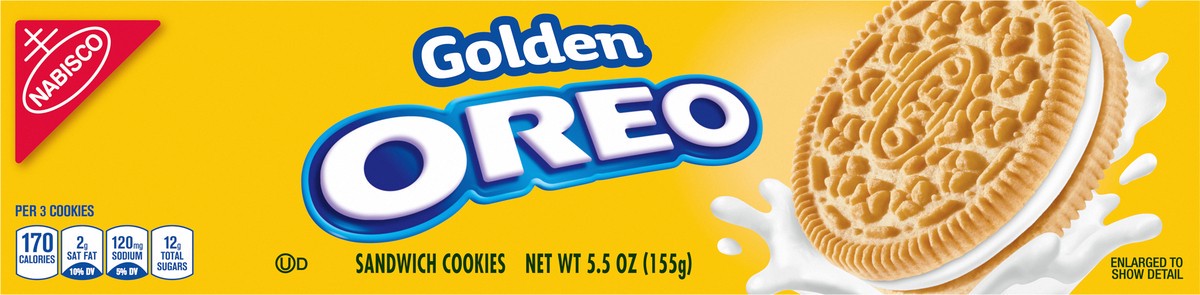 slide 5 of 9, OREO Golden Sandwich Cookies, 5.5 oz, 0.34 lb