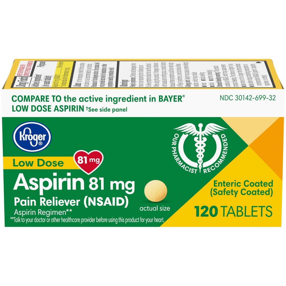 slide 1 of 1, Kroger Adult Low Dose Coated Aspirin Tablets 81Mg, 120 ct