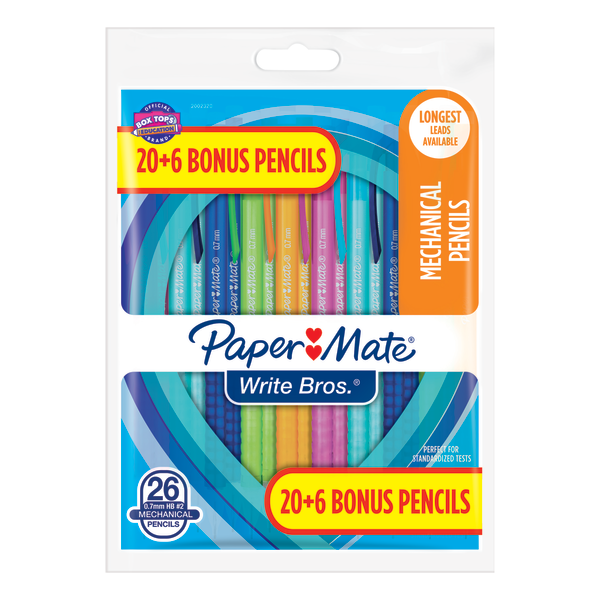 slide 1 of 2, Paper Mate Write Bros. Mechanical Pencils, 0.7 Mm, #2 Lead, Assorted Barrel Colors, Pack Of 26 Pencils, 26 ct