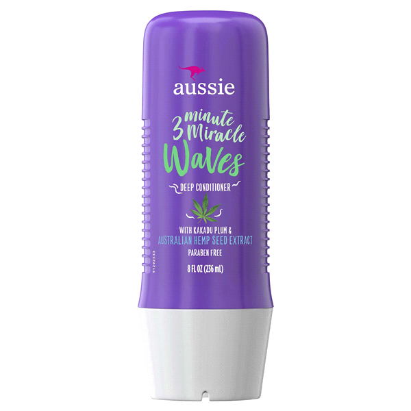 slide 1 of 1, Aussie 3 Minute Miracle Waves Anti-Frizz, Paraben-Free Deep Conditioner, 8 fl oz