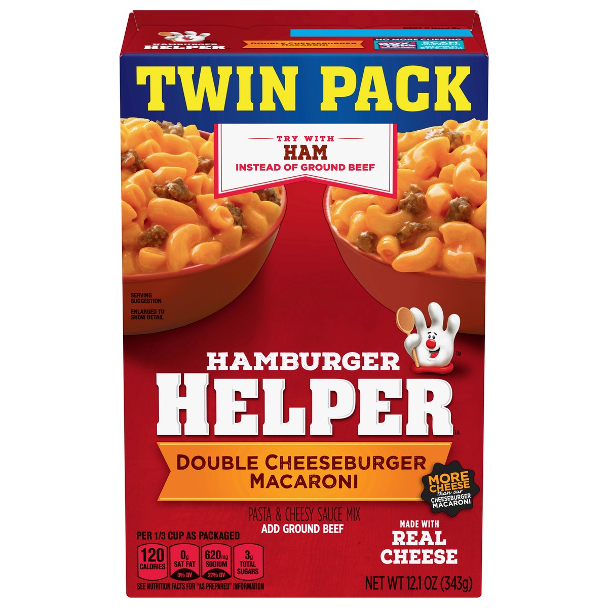 slide 1 of 5, Hamburger Helper Twin Pack Double Cheeseburger Macaroni Pasta & Cheesy Sauce Mix 12.1 oz, 12.1 oz
