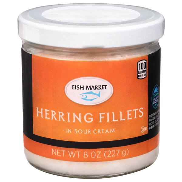 slide 1 of 1, Hy-vee Fish Market Herring Fillets In Sour Cream, 8 oz