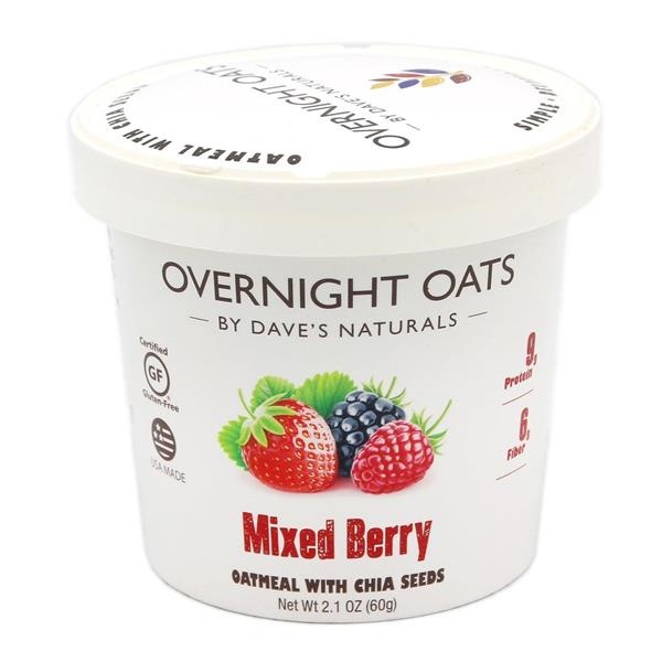slide 1 of 1, Dave's Gourmet Dave's Naturals Overnight Oats Mixed Berry Oatmeal With Chia Seeds, 2.1 oz