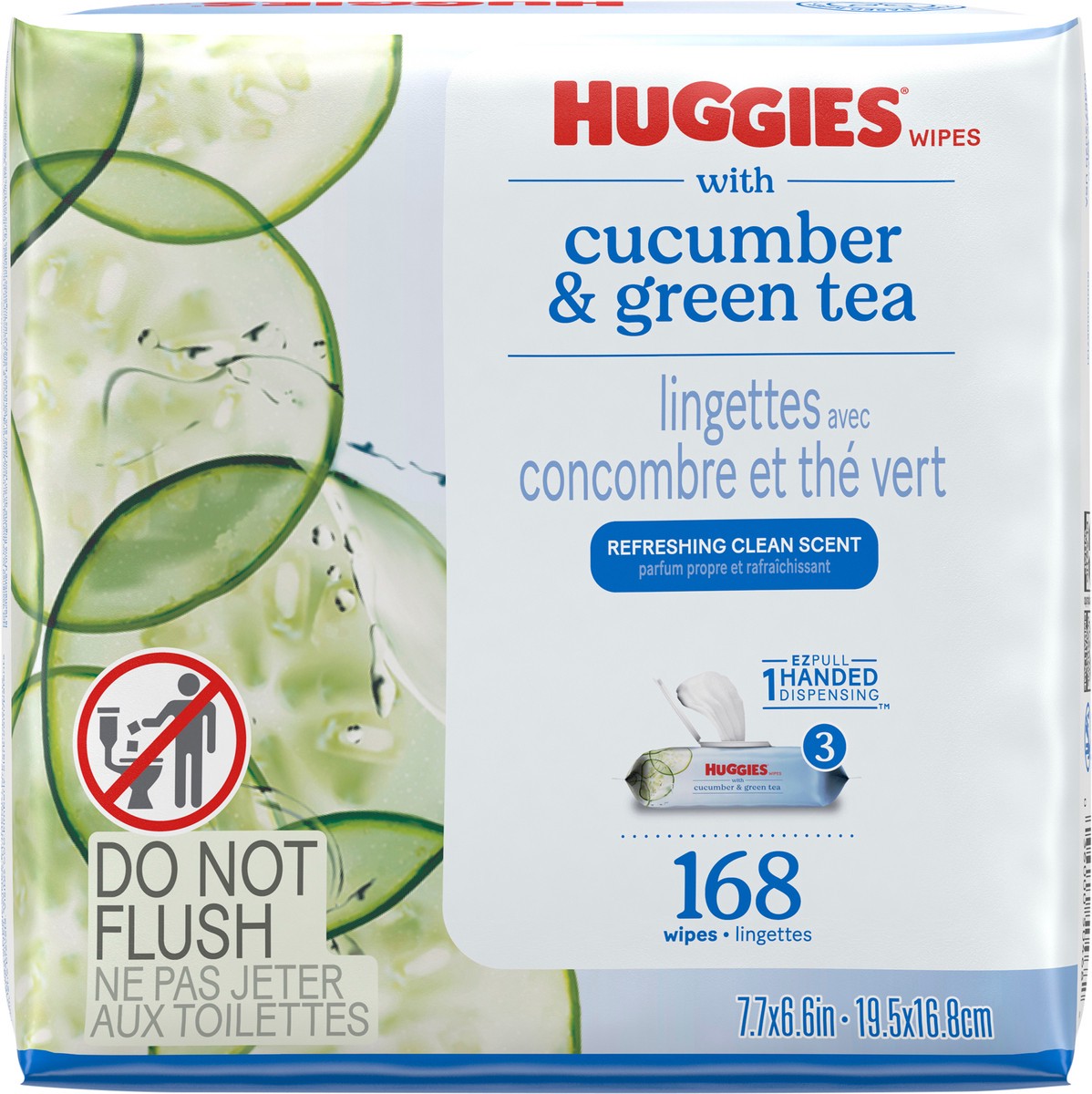 slide 9 of 9, Huggies Scented Cucumber & Green Tea Wipes, 3 Flip-Top Packs (168 Wipes Total), 3 ct