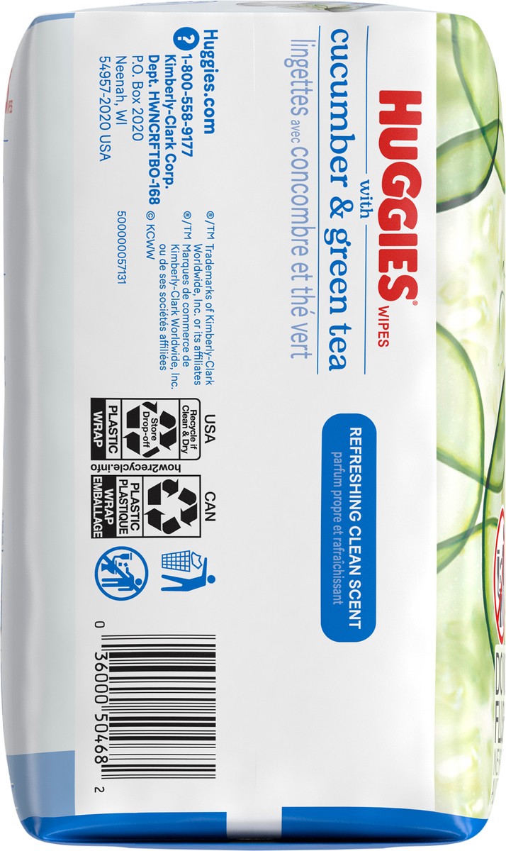 slide 2 of 9, Huggies Scented Cucumber & Green Tea Wipes, 3 Flip-Top Packs (168 Wipes Total), 3 ct