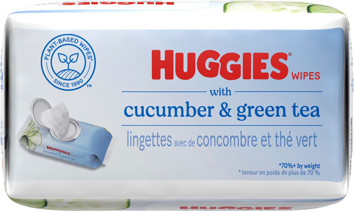 slide 4 of 9, Huggies Scented Cucumber & Green Tea Wipes, 3 Flip-Top Packs (168 Wipes Total), 3 ct