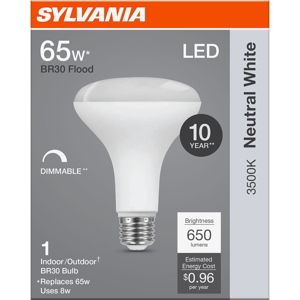slide 1 of 1, Sylvania BR30 65 Watt LED Neutral White Dimmable Bulb, 1 ct