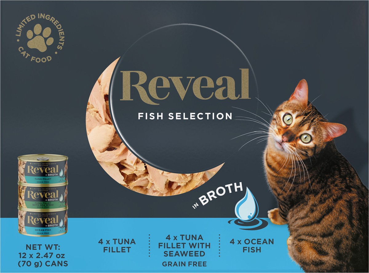 slide 7 of 7, Reveal Natural Wet Cat Food Fish Selection in Broth 12 x 2.47oz Cans, 12 ct