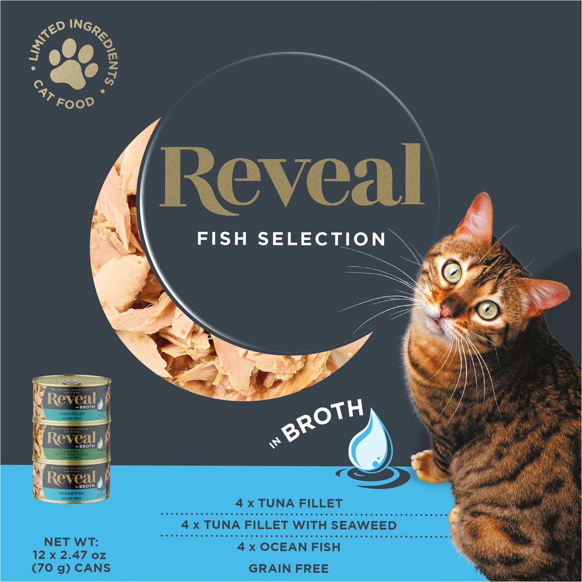 slide 5 of 7, Reveal Natural Wet Cat Food Fish Selection in Broth 12 x 2.47oz Cans, 12 ct