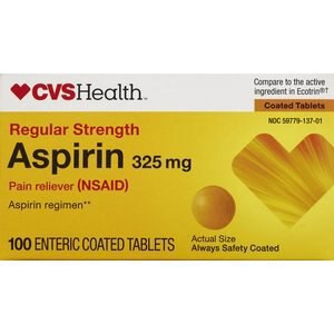 slide 1 of 1, CVS Health Regular Strength Aspirin 325 Mg Enteric Coated Tablets, 100 Ct, 1 ct
