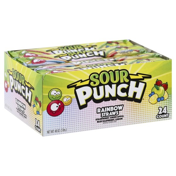 slide 1 of 1, Sour Punch Rainbow Straws, 24 ct