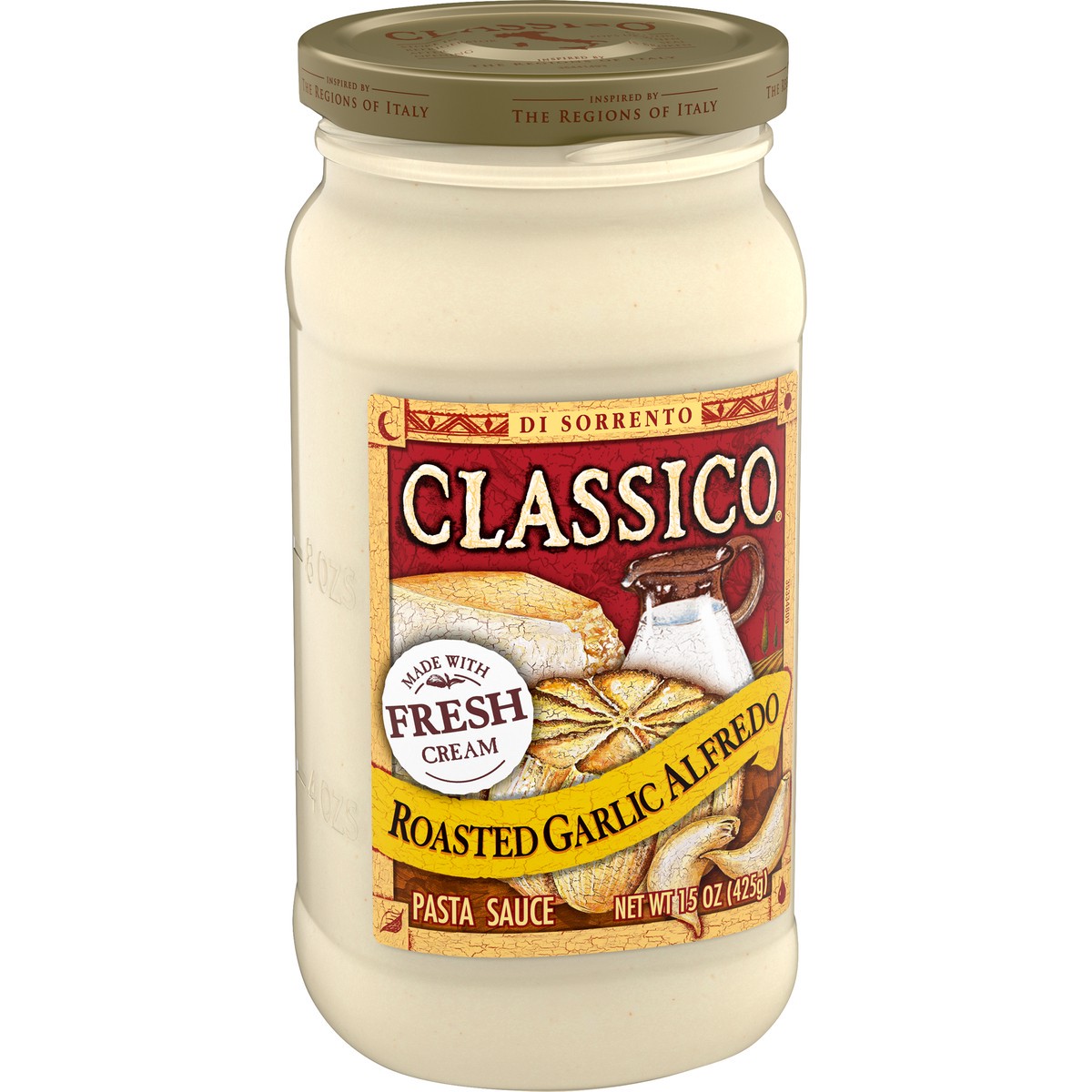 slide 3 of 9, Classico Roasted Garlic Alfredo Pasta Sauce, 15 oz Jar, 15 oz