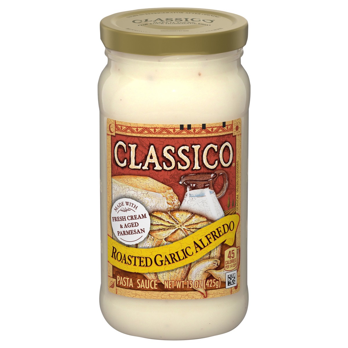 slide 1 of 9, Classico Roasted Garlic Alfredo Pasta Sauce, 15 oz Jar, 15 oz