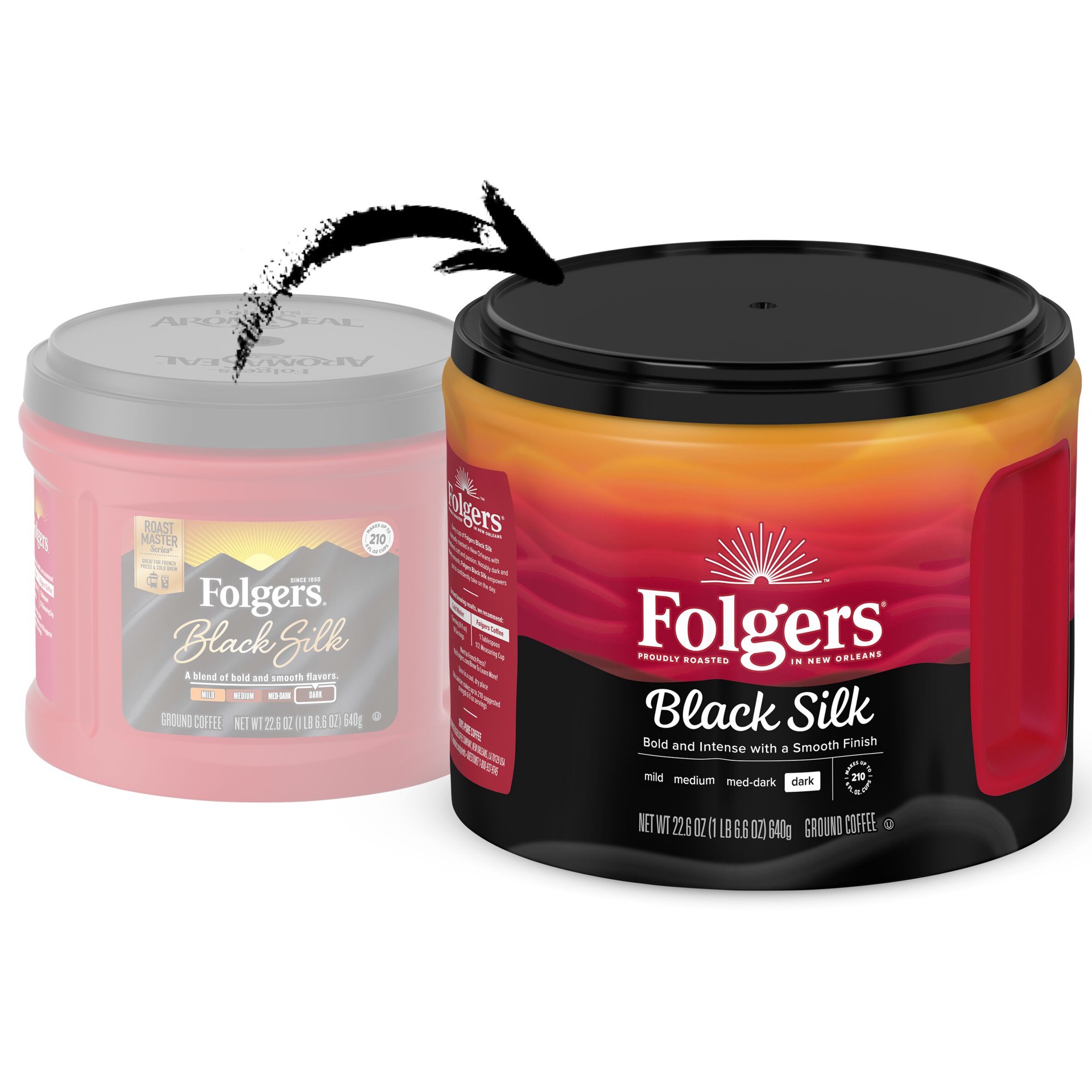slide 5 of 6, Folgers Coffee, Black Silk, 22.6 oz