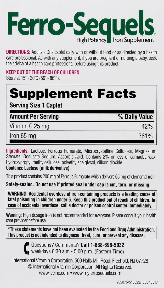 slide 5 of 5, Ferro-Sequels Iron Supplements High Potency Caplets, 100 ct