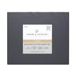 Room & Retreat 600 Thread Counts Solid Sheet Set, Full, 4 Pieces Set, Asphalt