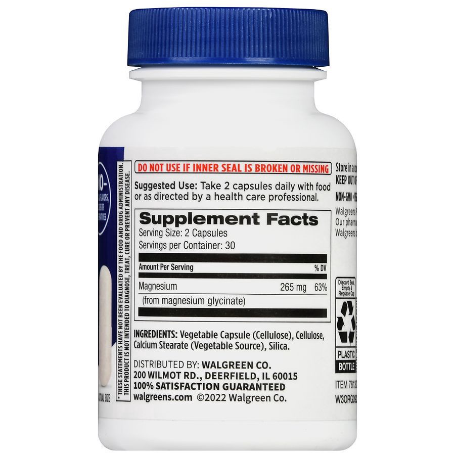 slide 5 of 5, Walgreens Magnesium Glycinate 265 mg Capsules, 60 ct