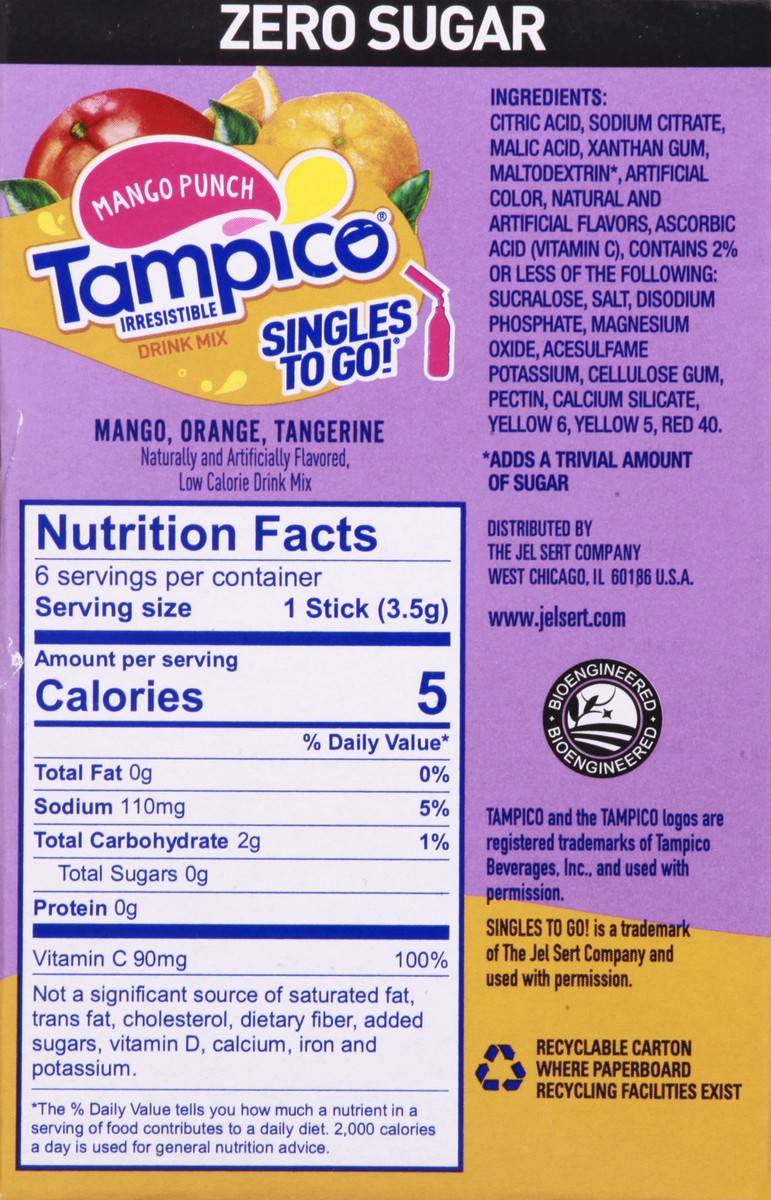 slide 10 of 10, Tampico Drink Mix, Zero Sugar, Mango Punch - 6 ct, 6 ct