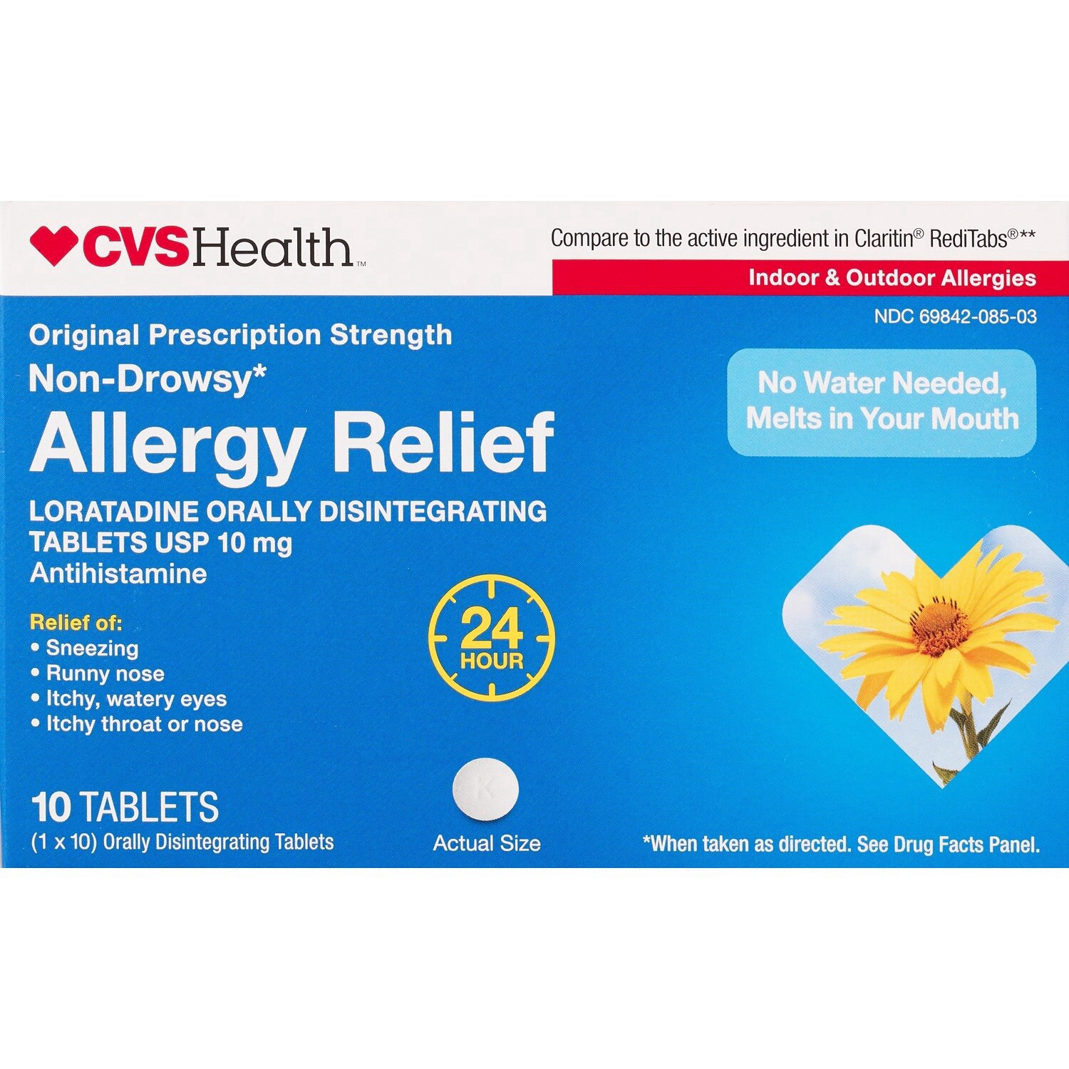slide 1 of 5, Cvs 24hr Allergy Relief Loratadine Orally Disintegrating Tablets, 10 Ct, 10 ct