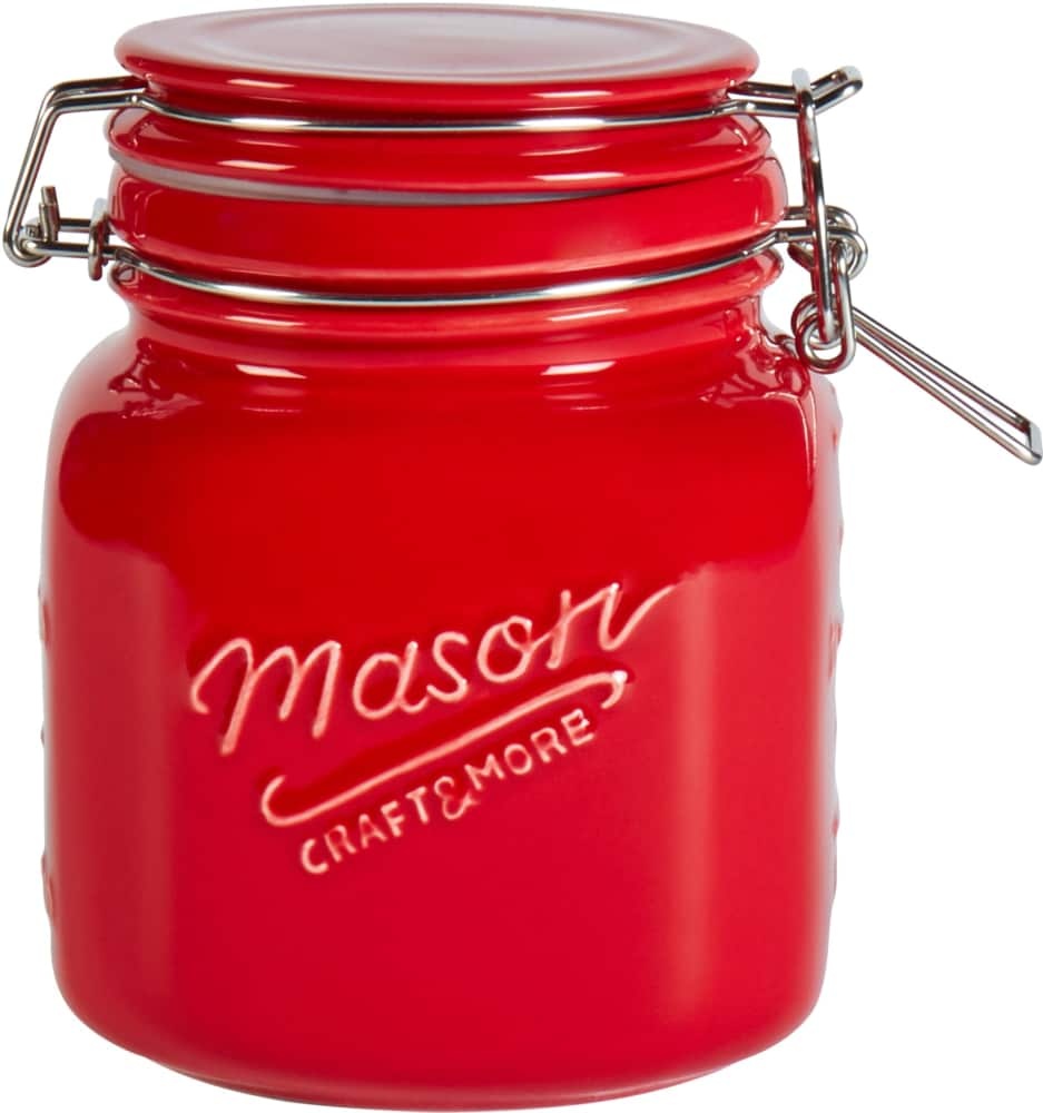 slide 1 of 1, Mason Craft & More Large Ceramic Clamp Jar - Red, 30 oz