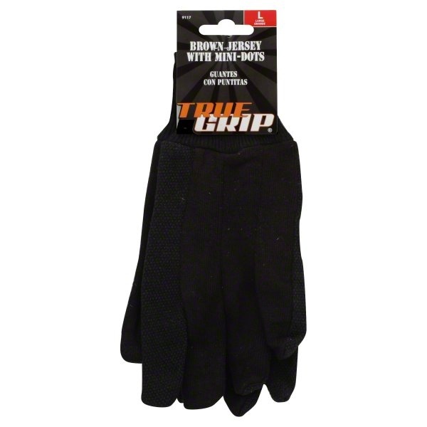 slide 1 of 1, True Grip Gloves, Brown Jersey with Mini-Dots, Large, 1 pair