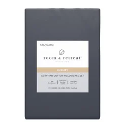 Room & Retreat 600 Thread Counts Solid Pillowcase, Standard, Set Of 2, Asphalt