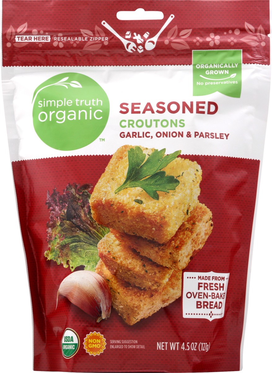 slide 1 of 9, Simple Truth Organic Seasoned Garlic Onion & Parsley Croutons 4.5 oz, 4.5 oz