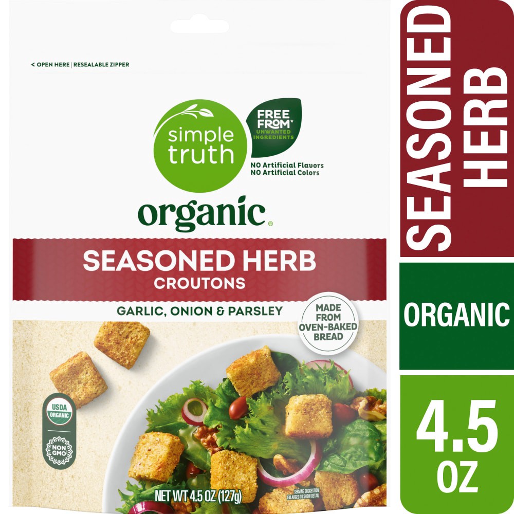 slide 1 of 9, Simple Truth Organic Seasoned Garlic Onion & Parsley Croutons 4.5 oz, 4.5 oz