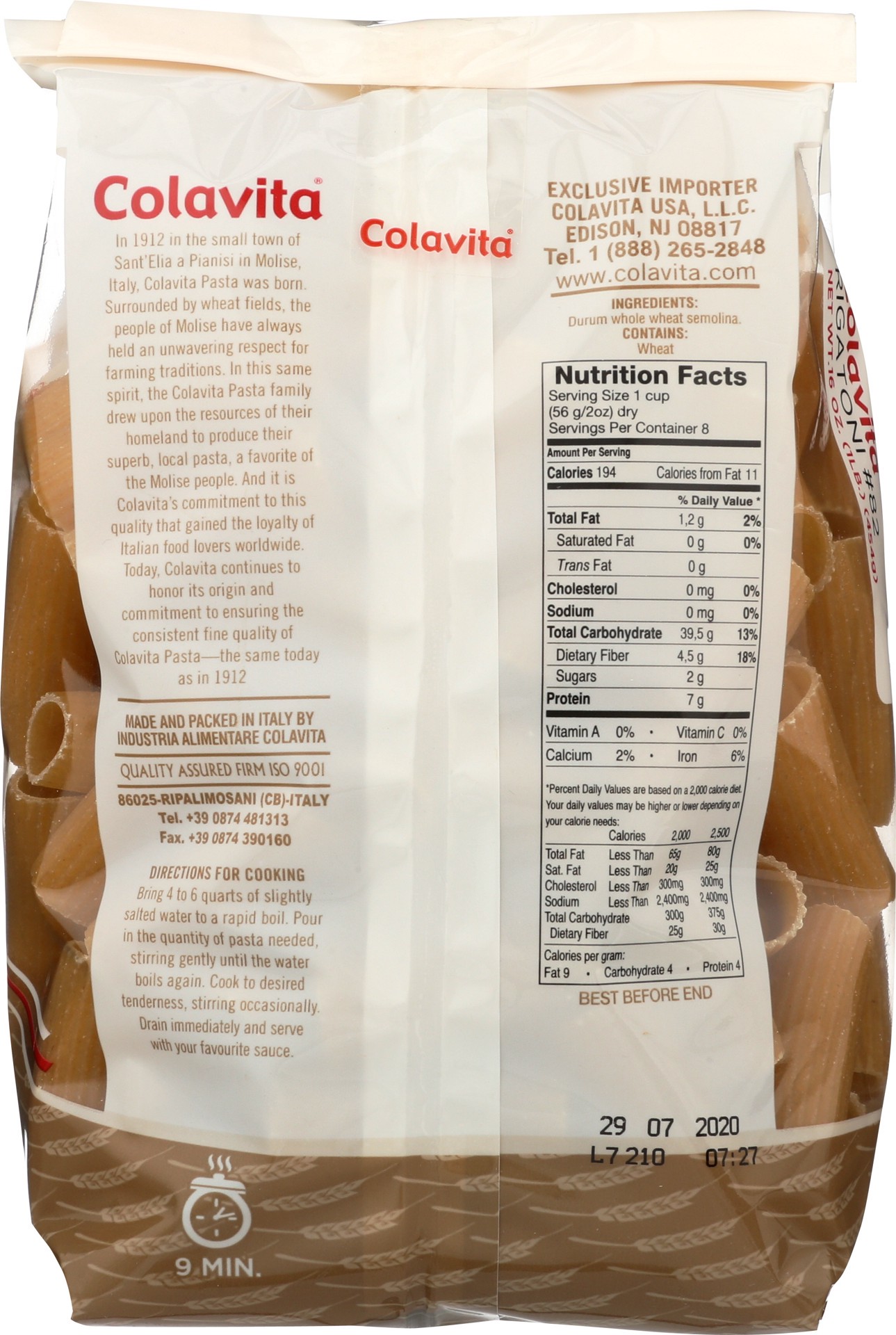 slide 4 of 5, Colavita Whole Wheat Rigatoni Pasta, 1 lb