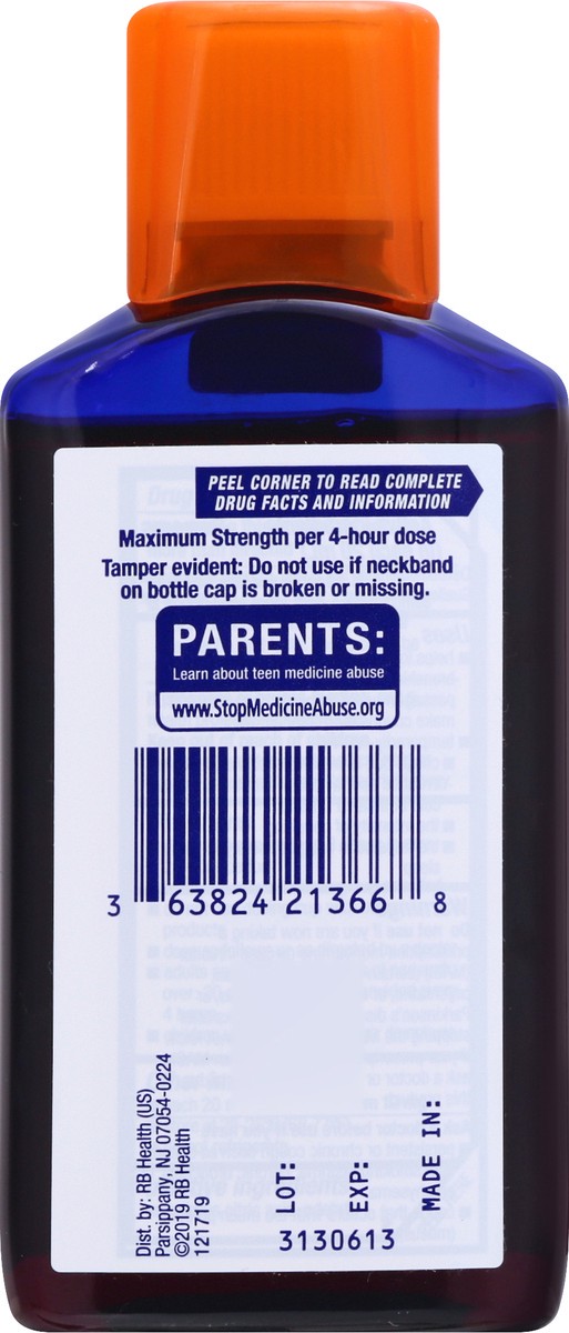 slide 2 of 9, Max Strength Delsym Cough Plus Chest Congestion DM Liquid, Cherry Flavor, 6 fl. oz. Relieves Cough, Chest Congestion, and Thins & Loosens Mucus, 6 oz