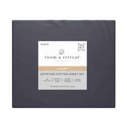 Room & Retreat 600 Thread Counts Solid Sheet Set, Queen, 4 Pieces Set, Asphalt