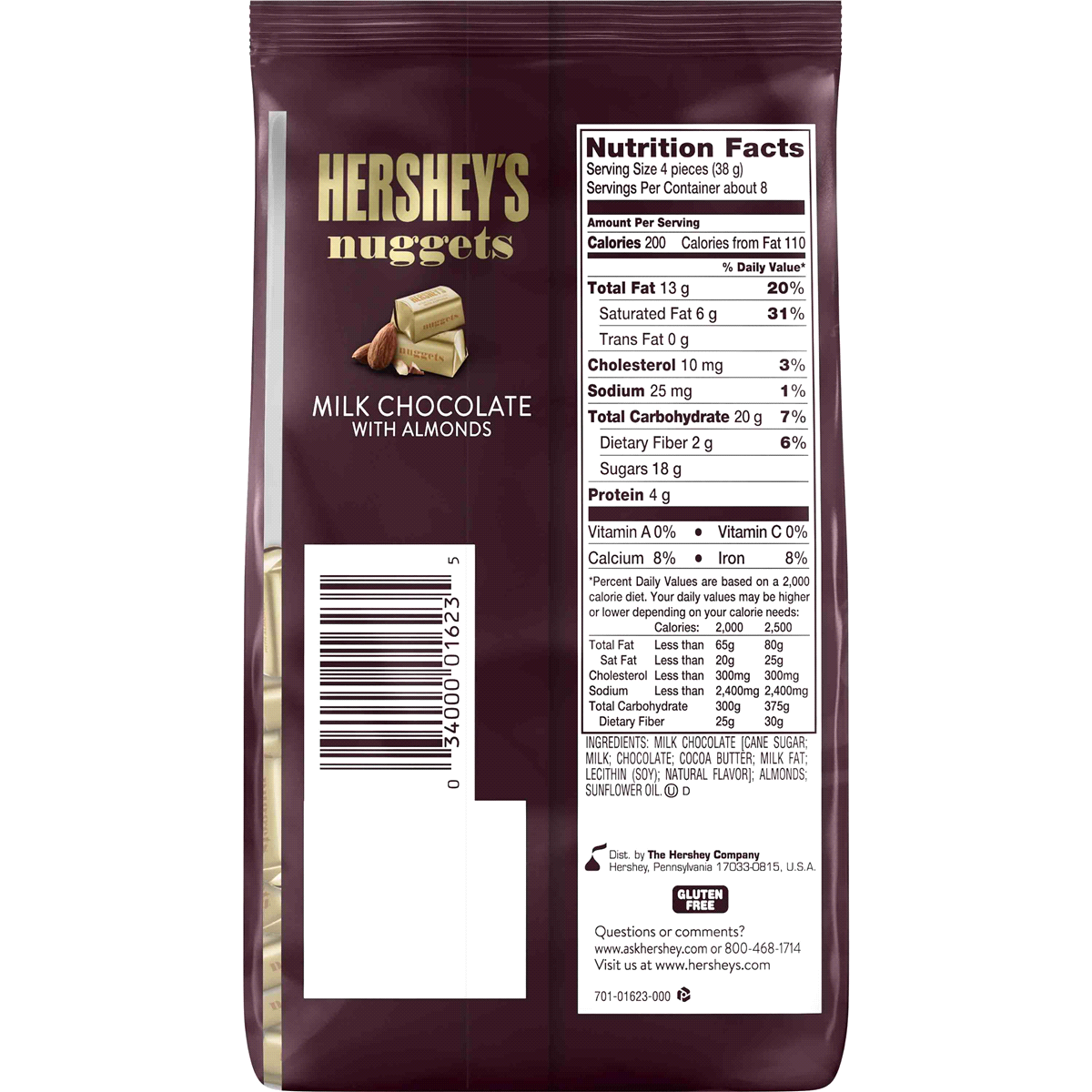 slide 2 of 7, Hershey's Nuggets Milk Chocolate With Almonds Classic Bag, 10.56 oz