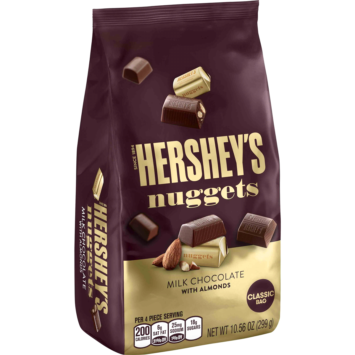 slide 6 of 7, Hershey's Nuggets Milk Chocolate With Almonds Classic Bag, 10.56 oz