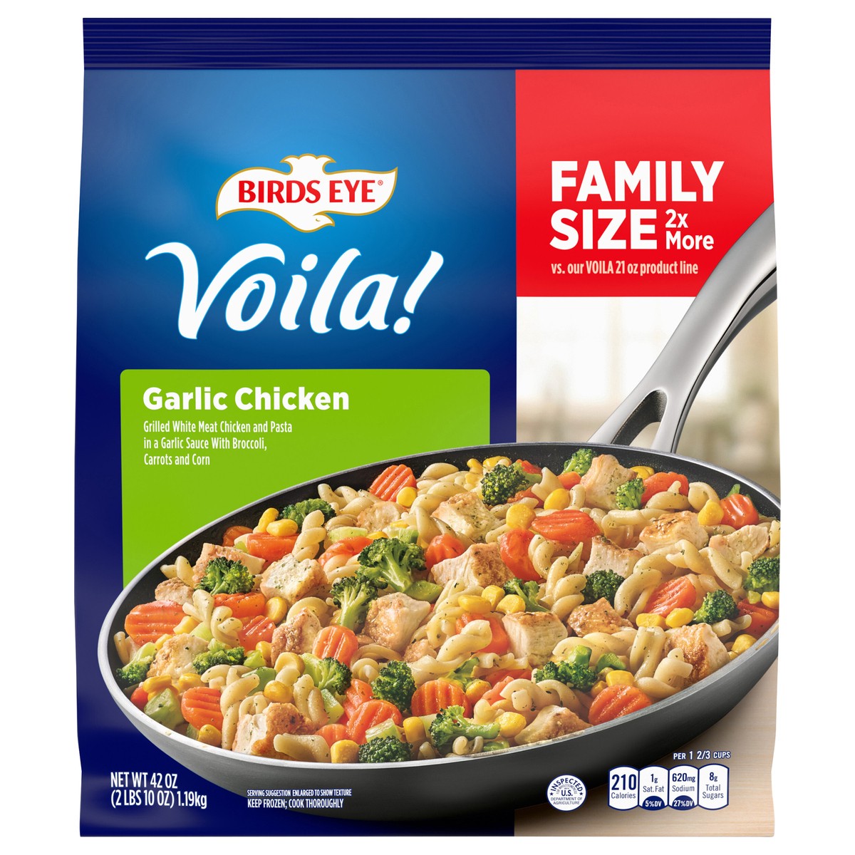 slide 1 of 4, Birds Eye Voila! Family Size Garlic Chicken Frozen Meal, 42 OZ Bag, 42 oz