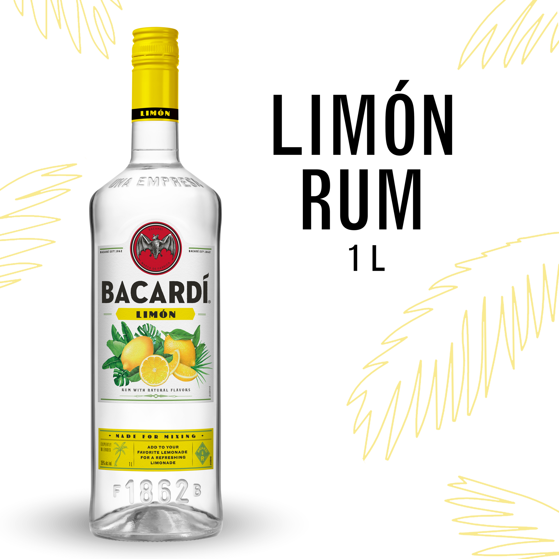 slide 3 of 5, Bacardí Bacardi Limon Rum, Gluten Free 35% 100Cl/1L, 1 liter