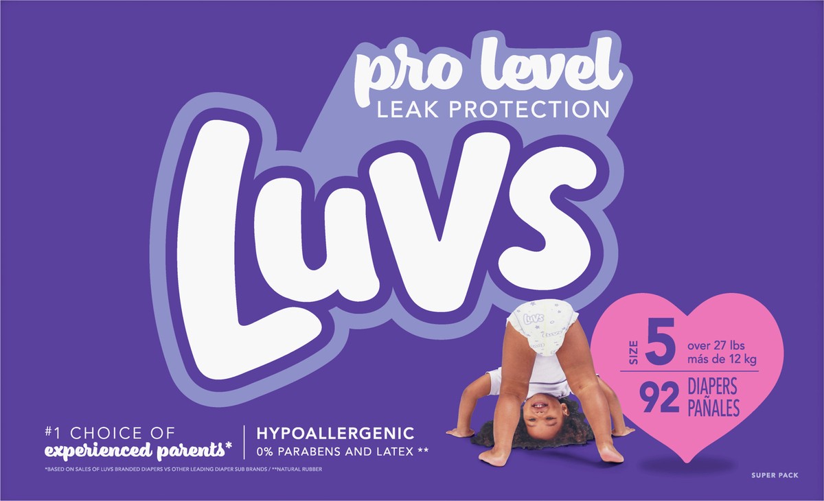 slide 4 of 4, Luvs Pro Level Leak Protection Diapers Size 5 92 Count, 92 ct