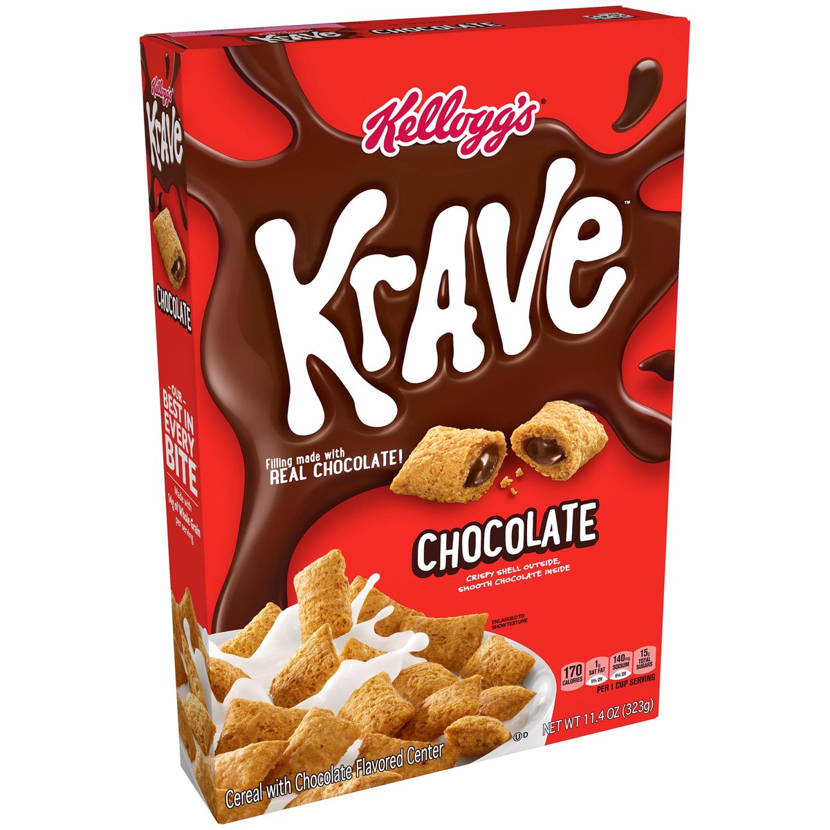 slide 6 of 8, Krave Kellogg's Krave Breakfast Cold Cereal, 7 Vitamins and Minerals, Made with Whole Grain, Chocolate, 11.4oz Box, 1 Box, 11.4 oz