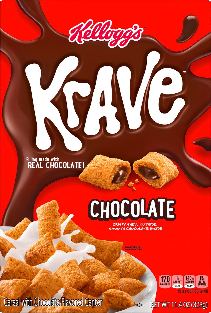 slide 7 of 8, Krave Kellogg's Krave Breakfast Cold Cereal, 7 Vitamins and Minerals, Made with Whole Grain, Chocolate, 11.4oz Box, 1 Box, 11.4 oz