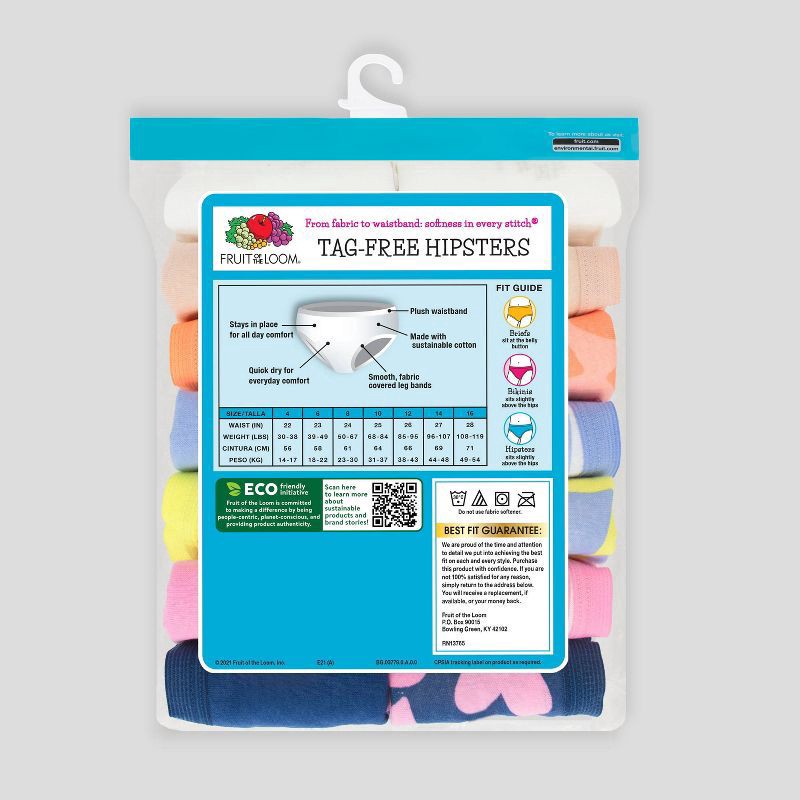 slide 2 of 3, Fruit of the Loom Girls' 14pk 'Hearts and Stripes' Hipster 8, 14 ct